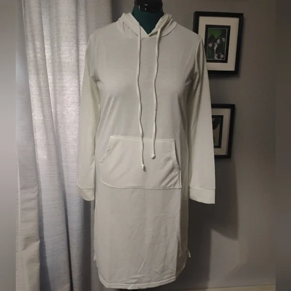 Doublju Women's Off-White Hoodie Tunic Dress Sz L NWT - Picture 2 of 8